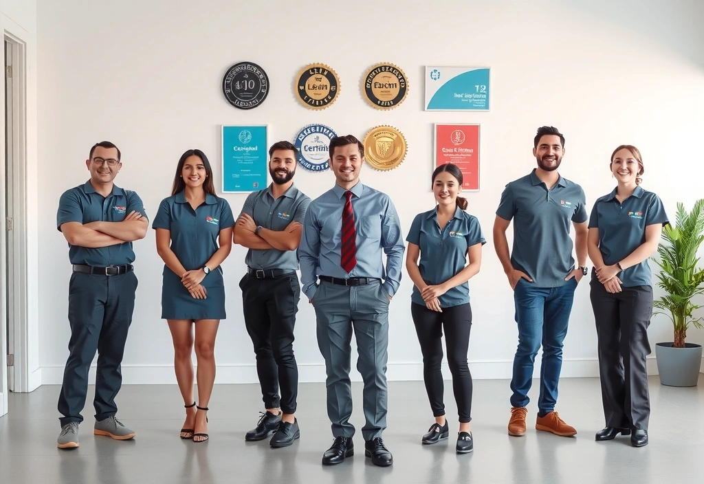 Professional cleaning team with certifications