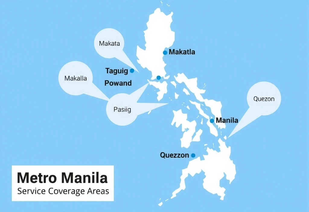Metro Manila service coverage map showing freshcore cleaning service areas